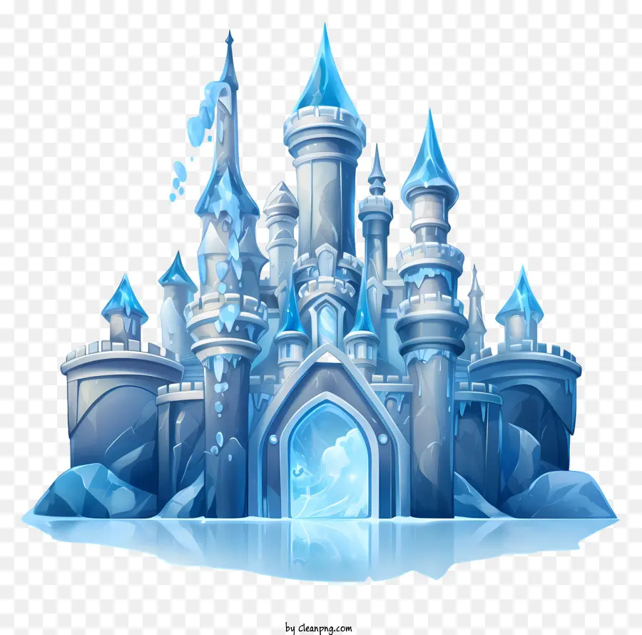 Ice Palace Enchanted Castle Frozen Lake Blue Castle Towers - Verzaubertes blaues Schloss mit gefrorenem See, magisch