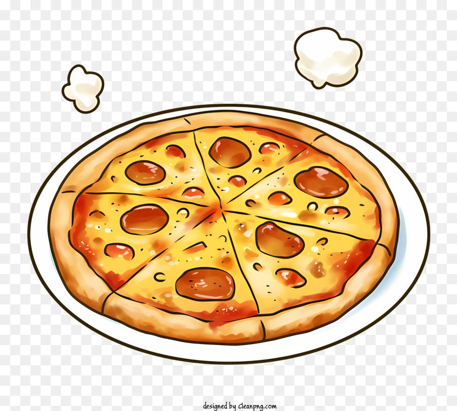 Cartoon - Melted cheese pizza with toppings and bubbles - CleanPNG