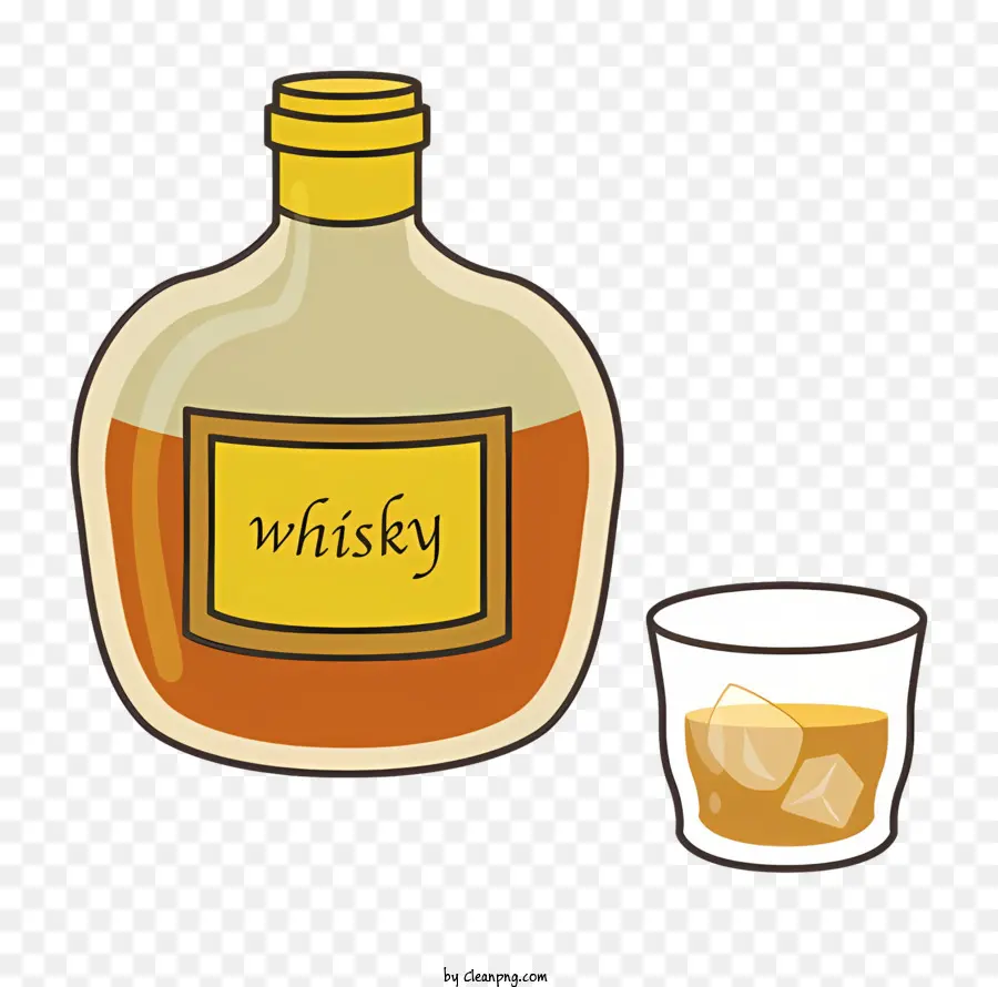 Cartoon Whisky Glasflasche Alkoholisches Getränk - Flasche und Glas Whisky, keine Person