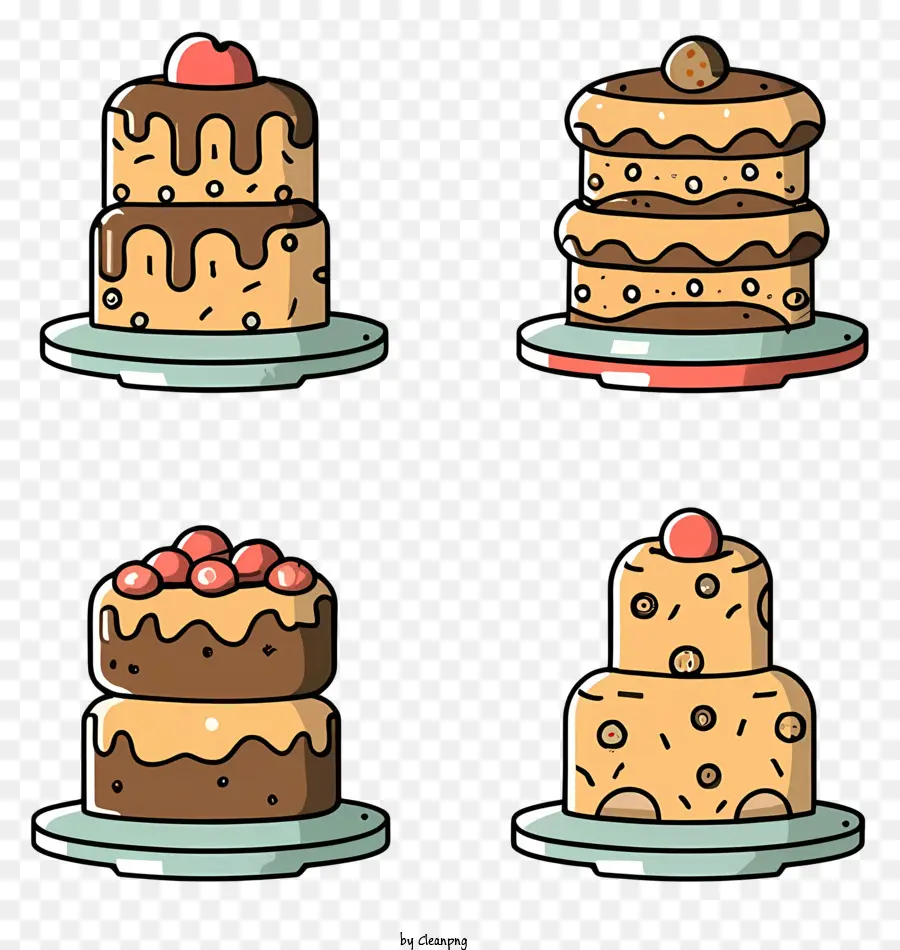 Tấm trang trí hương vị bánh - Bốn loại bánh đa dạng với đồ trang trí hấp dẫn được phục vụ