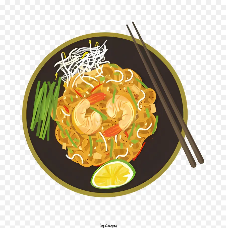 cartoon stir fry noodles shrimp onions green beans