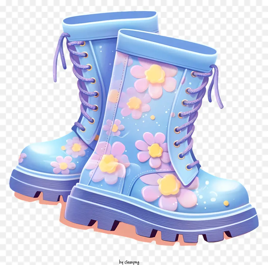 pastel winter boots blue rain boots daisies on boots waterproof rain boots rubber sole boots