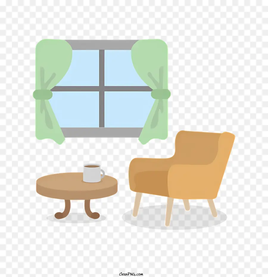 Phim hoạt hình trang trí sắp xếp đồ nội thất thiết kế nội thất màu sắc - Phòng có hai ghế, bàn, đèn và cửa sổ