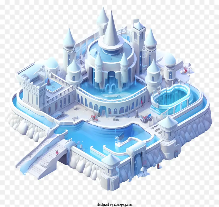 Ice Palace Ice Castle Model 3D Stairs Pool Stairs - Mô hình 3D của cảnh lâu đài băng chi tiết
