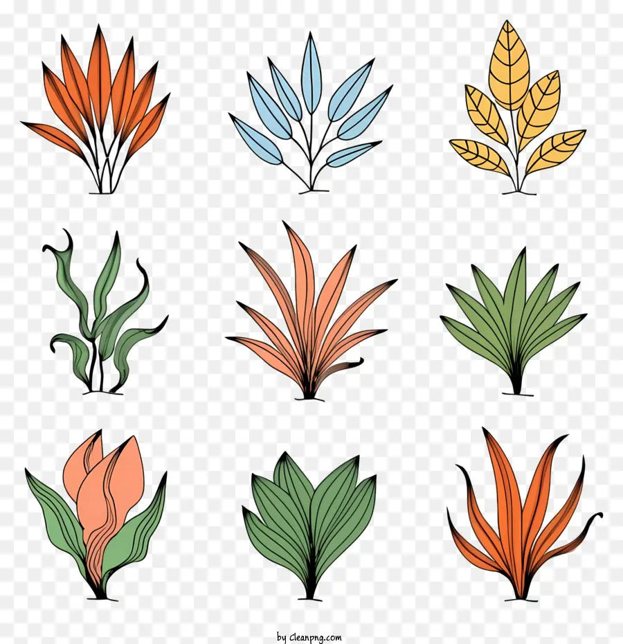 Cartoonpflanzen Blätter grüne Blätter gelbe Blätter - Abbildungen von Pflanzen und Blättern für mehrere Verwendungen