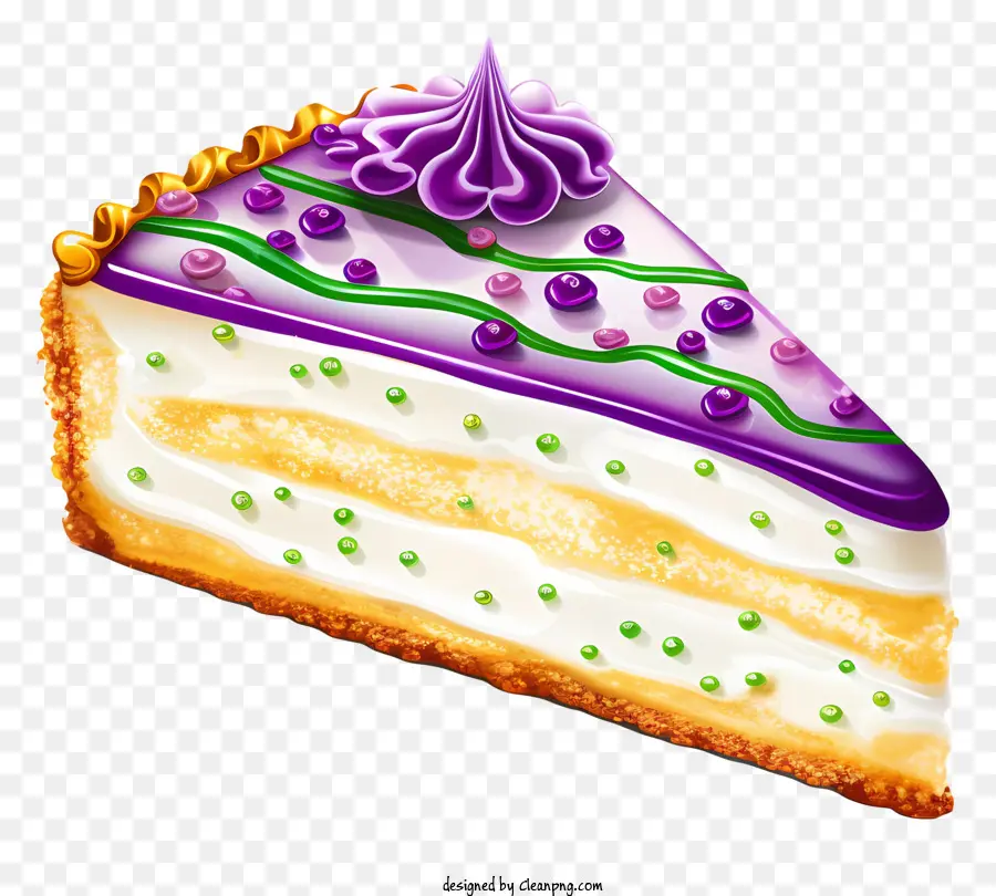 Fiertel Dienstag Mardi Gras Cake Slice weiße Zuckerguss Pfefferminze Streusel - Kuchenscheibe mit Zuckerguss und Streusel, flache Oberfläche