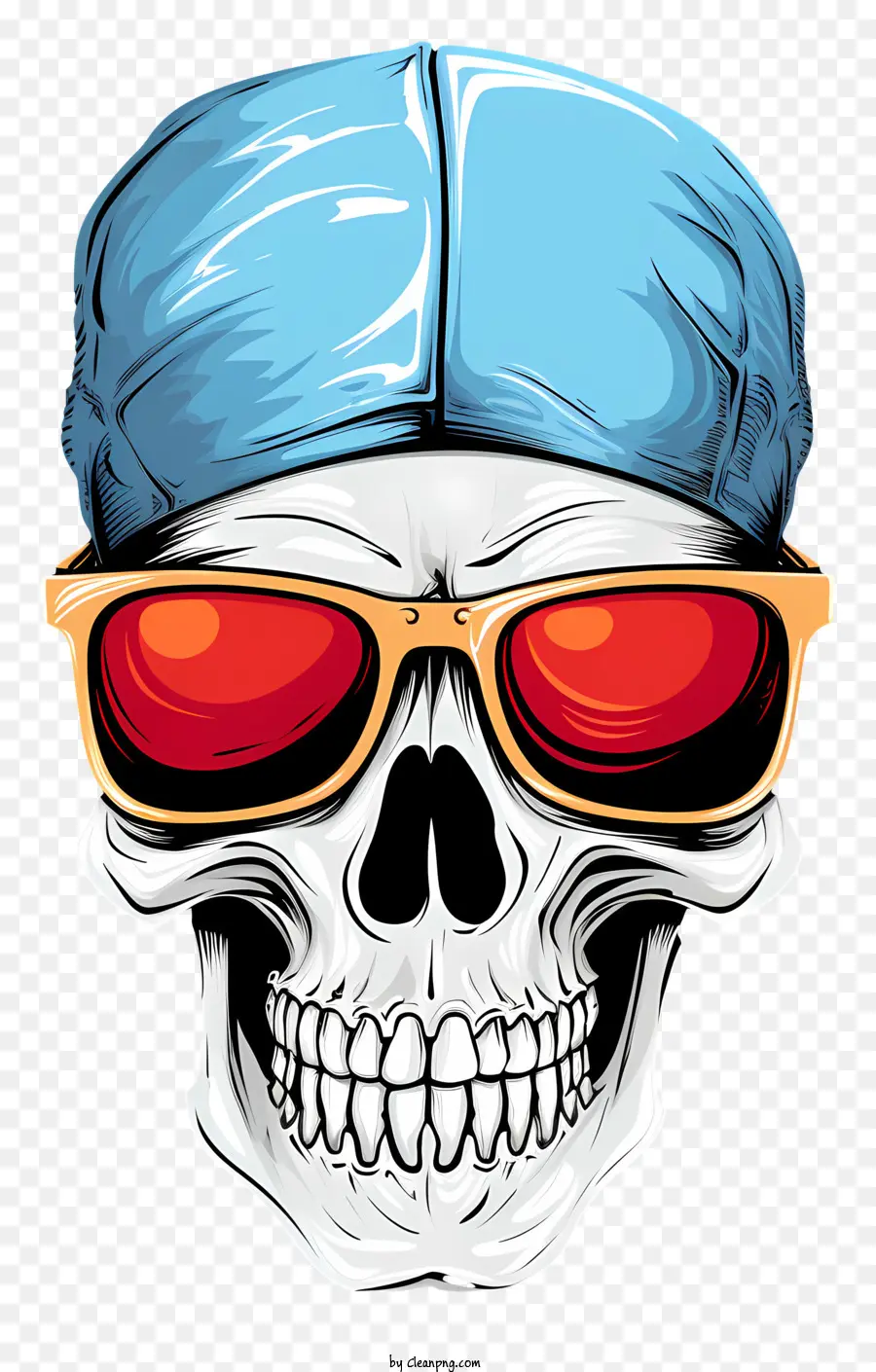 Cool Skull Vector Icona Occhiali da sole Skull Strame blu Red Glasses - Skull con occhiali da sole rossi e cappello blu significa pericolo