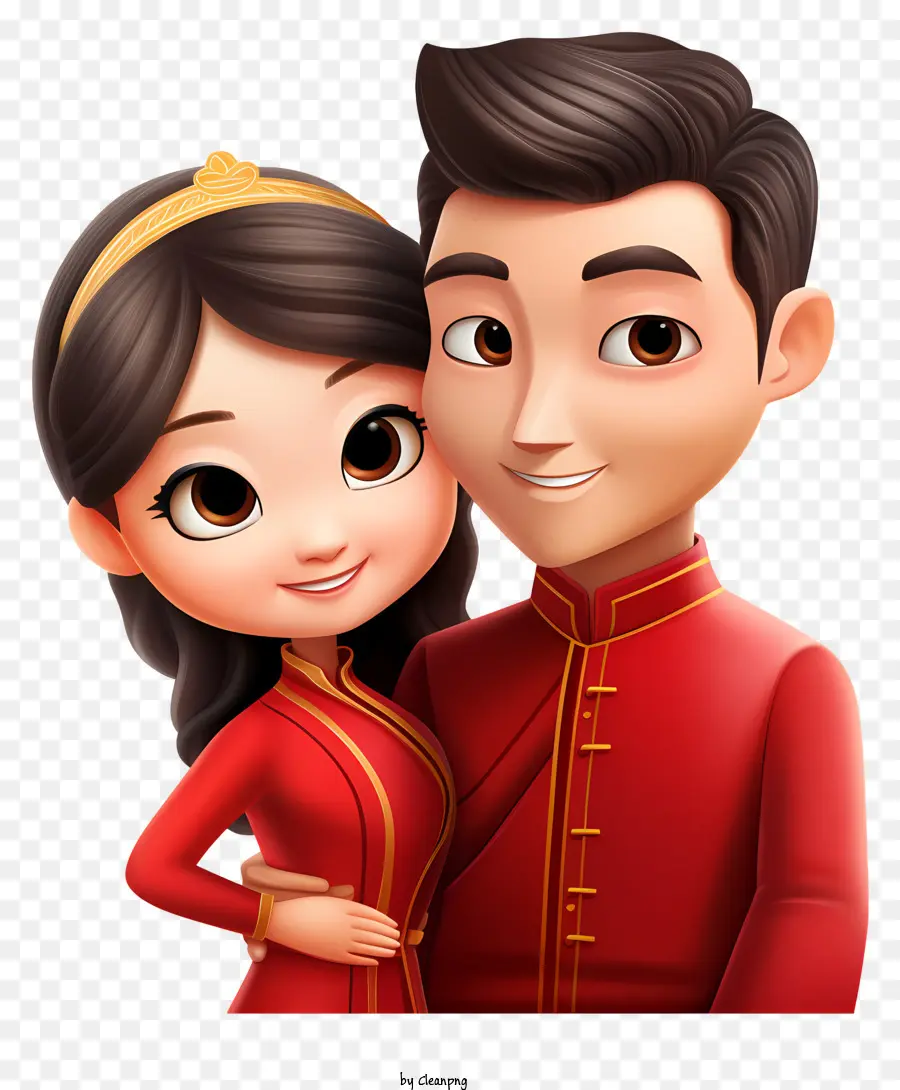 il nuovo anno cinese - Coppia cinese in abbigliamento tradizionale, felice e innamorata