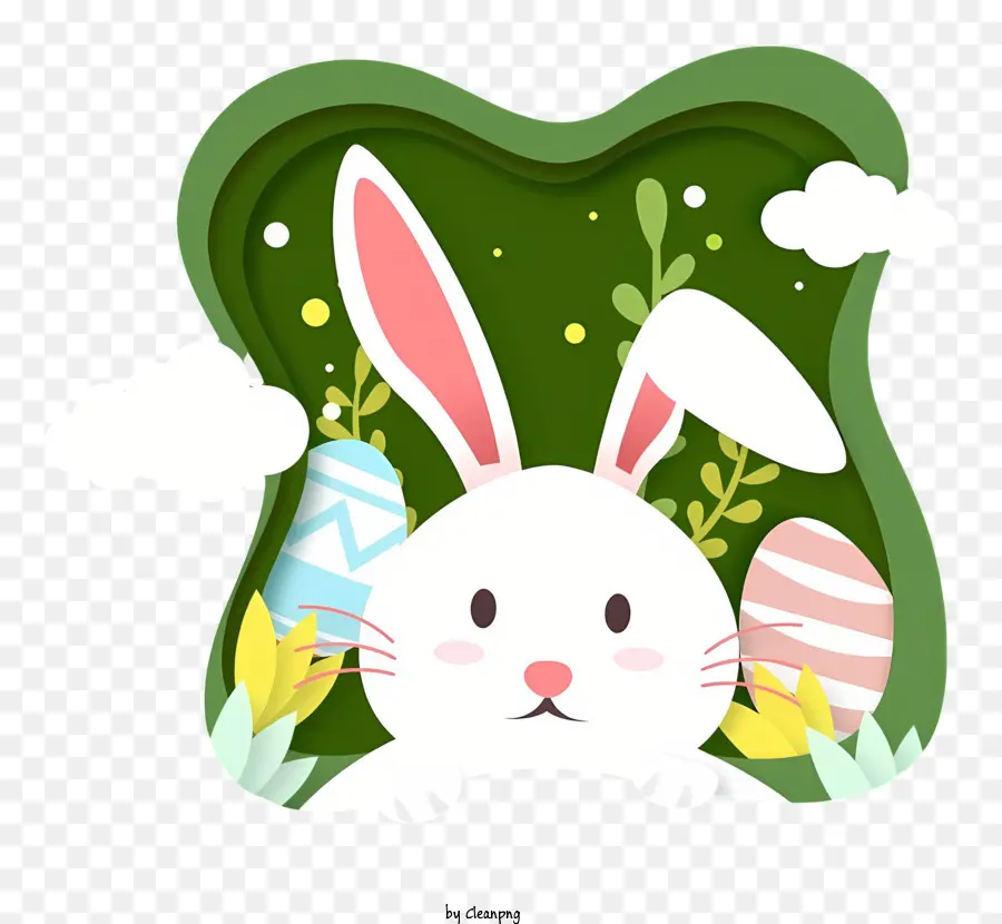 campo di fiori - Coniglietto da cartone animato colorato in campo di fiori tra uova di Pasqua