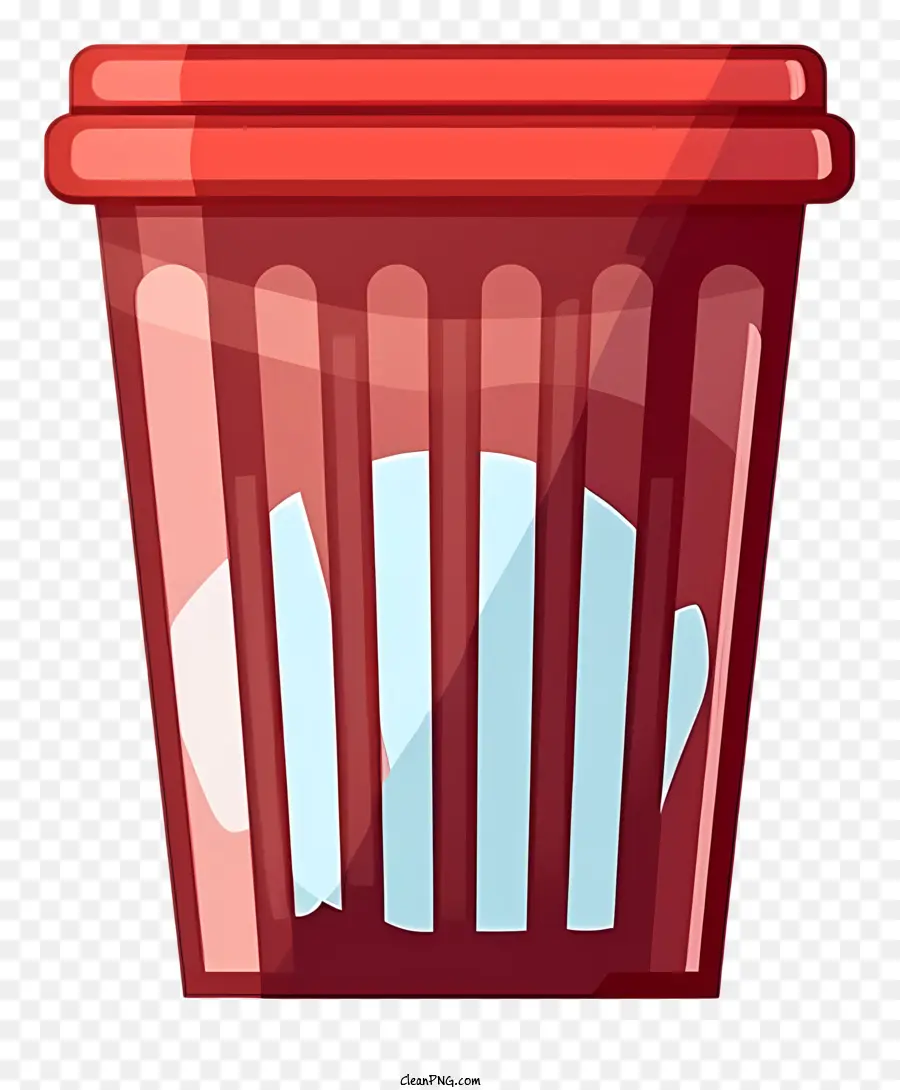 trash bin vector icon red plastic garbage can white paper bag small pieces of paper black surface