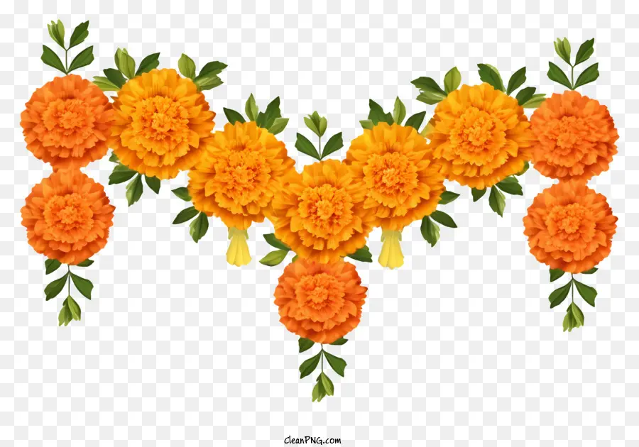 florales Design - Gruppe von orangefarbenen Nelken, die in V-Form angeordnet sind