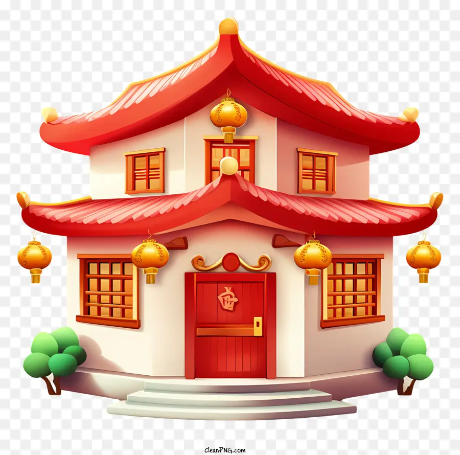 Tết nguyên đán - Ngôi nhà truyền thống của Trung Quốc với mái màu đỏ và đèn lồng