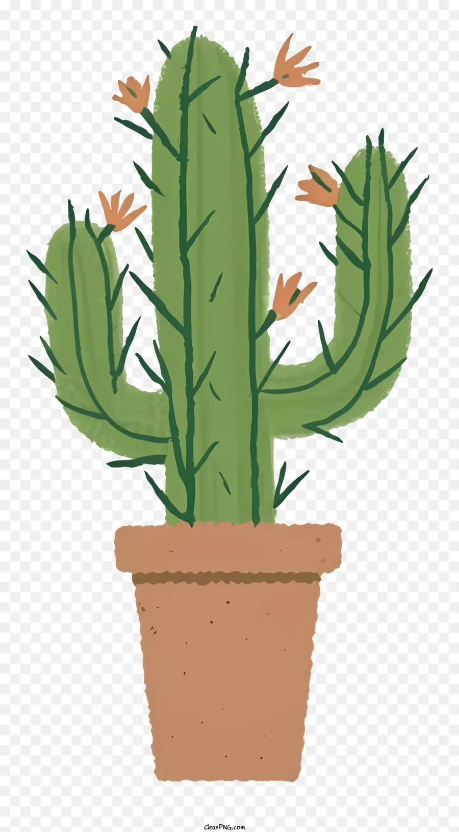 pianta di cactus cartone animato foglie verde cactus sane piccoli gemme - Cactus marrone sano con foglie verdi e gemme