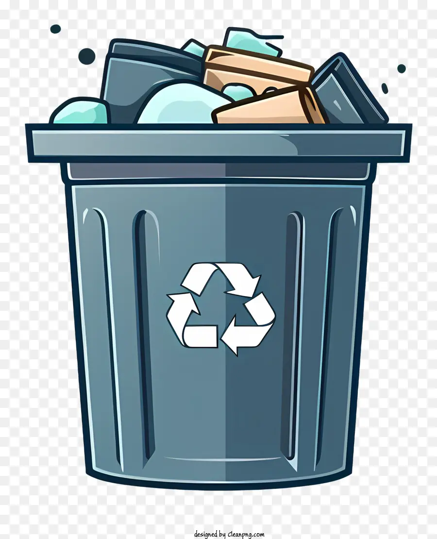 Minimalisierter flacher Vektor veranschaulichen Müll, um die Abfallentsorgung zu recyceln - Überfüllter Müll kann recycelbare Kunststoff-, Glas- und Metallgegenstände enthalten
