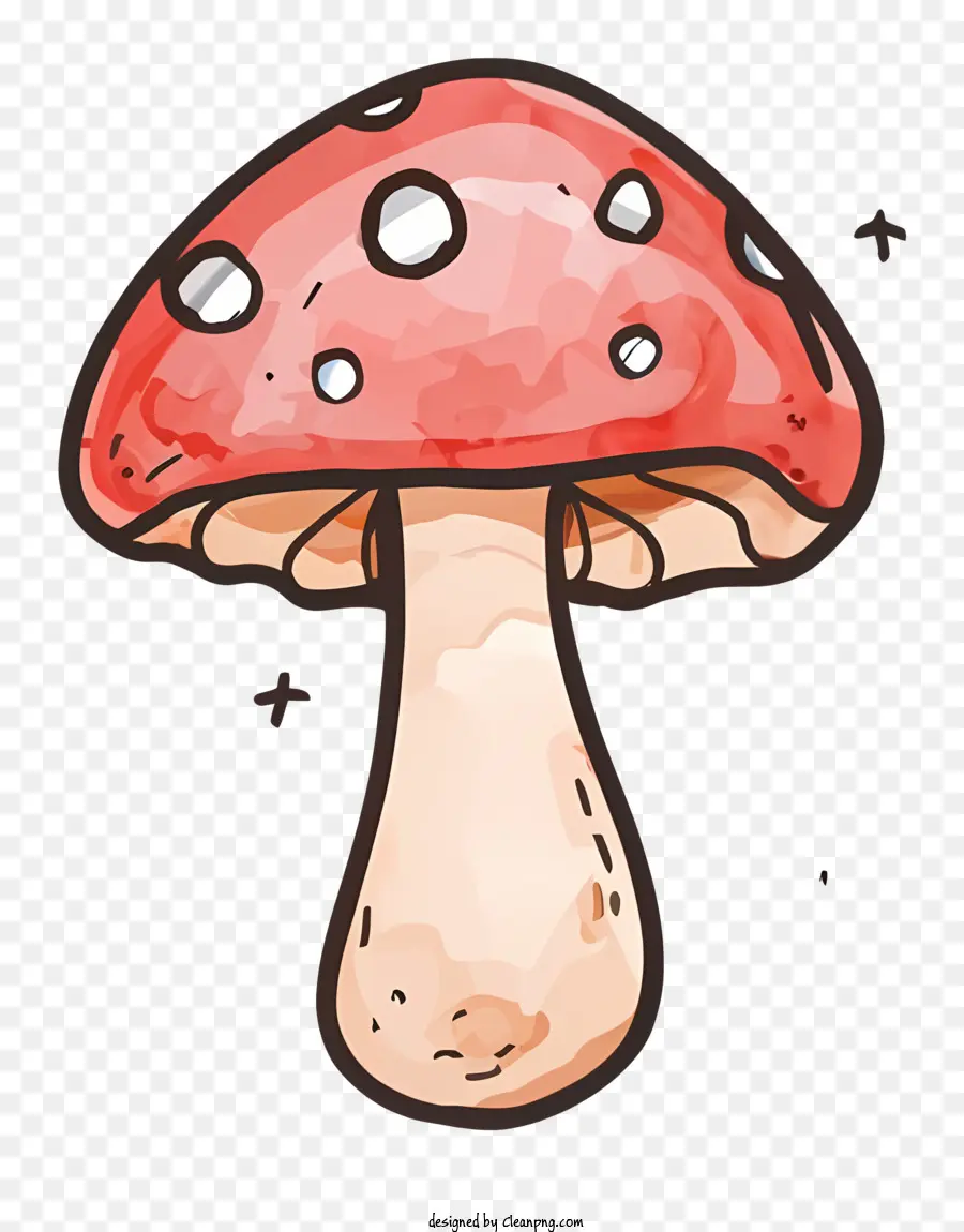 cartoon red mushroom white spots large flat cap small stem