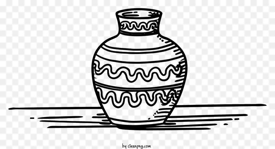 Cartoon Vase Schizzo Swirly Lines in bianco e nero - Elegante vaso bianco e nero con turbini