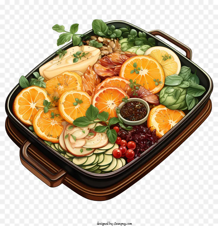 bento box food tray slices of oranges slices of lemons fruits