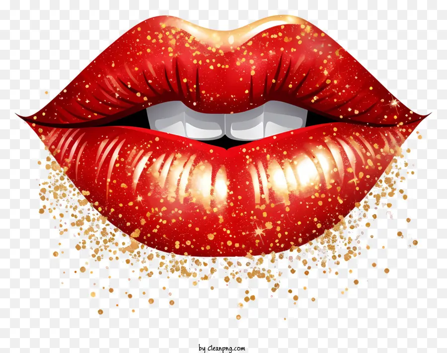 Cartoon Weihnachten Glitzer Lippen rote Lippen Glitzer Lippen küssen Lippen Fallen Glitzer - Rote Lippe mit fallendem Glitzer auf schwarzem Hintergrund