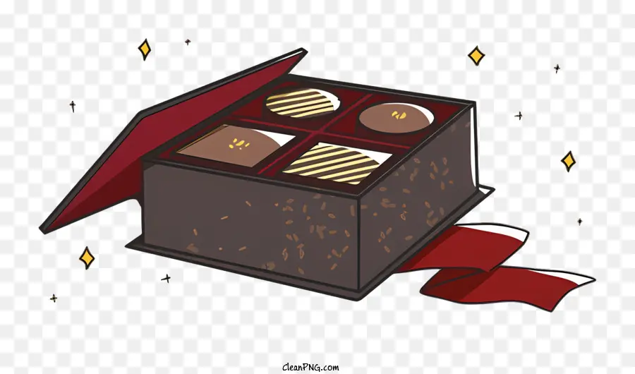 Rotes Band - Schachtel Schokolade mit Goldfolie und Band