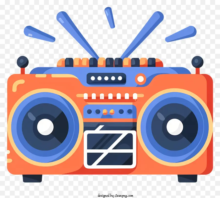 cartoon boombox cartoon style orange and blue color scheme front panel buttons