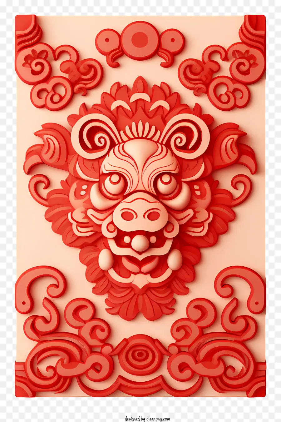 il nuovo anno cinese - Drago cinese rosso con espressione feroce e sfondo floreale