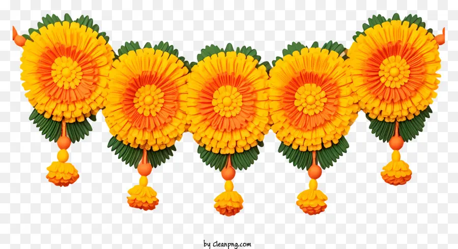 Gesteck - Farbenfrohe Blumengirlande mit orange und gelben Blumen