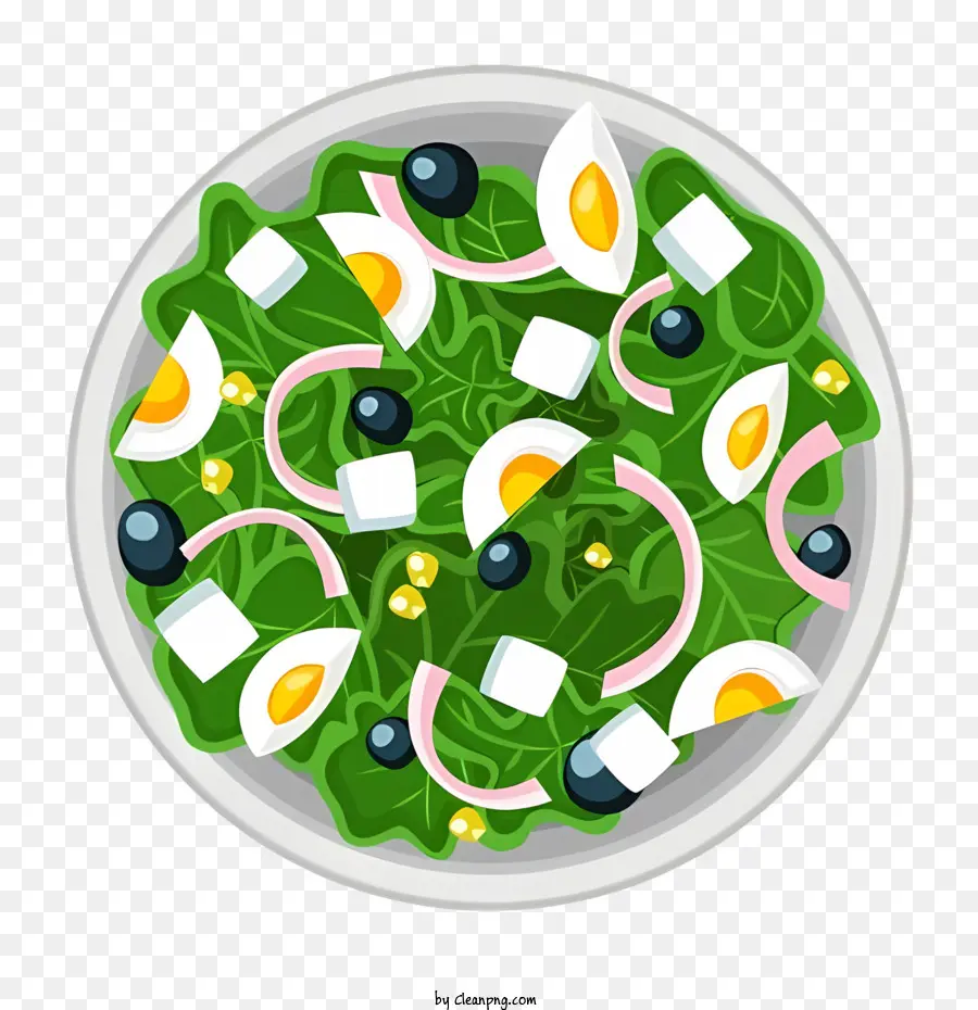 insalata - Insalata con lattuga, cipolle e uova sul nero