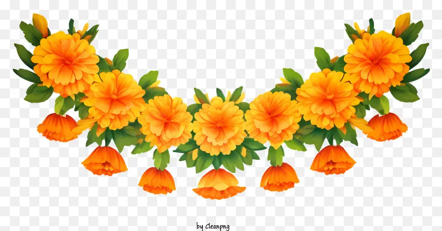 Gesteck - Blumenstrauß mit orangefarbenen, gelben Blüten in kreisförmiger Anordnung