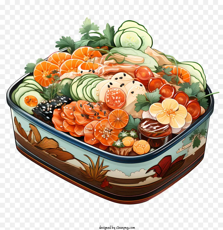 Bento Box Obstschüssel Gemischtschale gemischtes Obst und Gemüse kulinarische Kräuter - Verschiedene Obst, Gemüse, Gewürze und Kräuter in der Schüssel