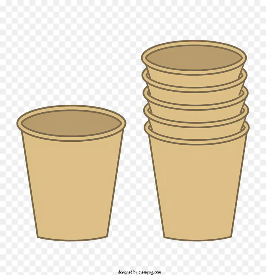 Cartoon -Pappbecher -Stapel Tassen Braune Pappbecherhaufen Tassen - Gestapelte braune Pappbecher auf dunklen Hintergrund