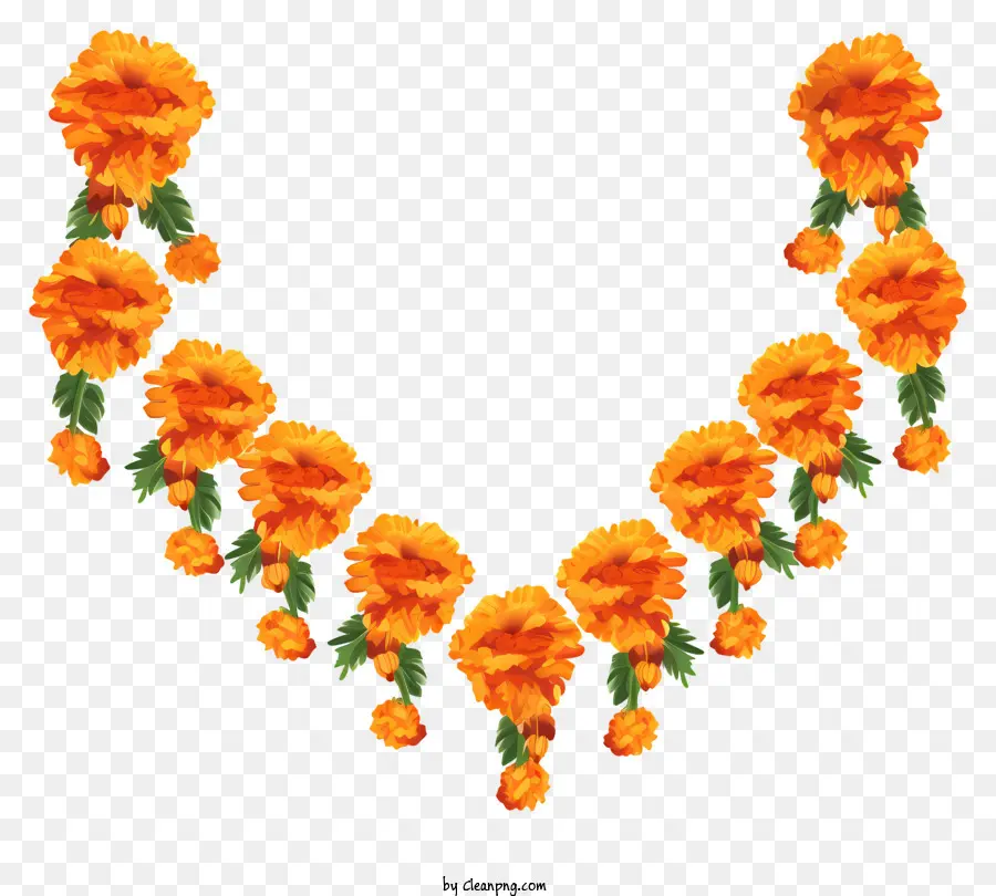 Blumen Dekoration - Orangefarbene Blumengirlande in Bild abgebildet