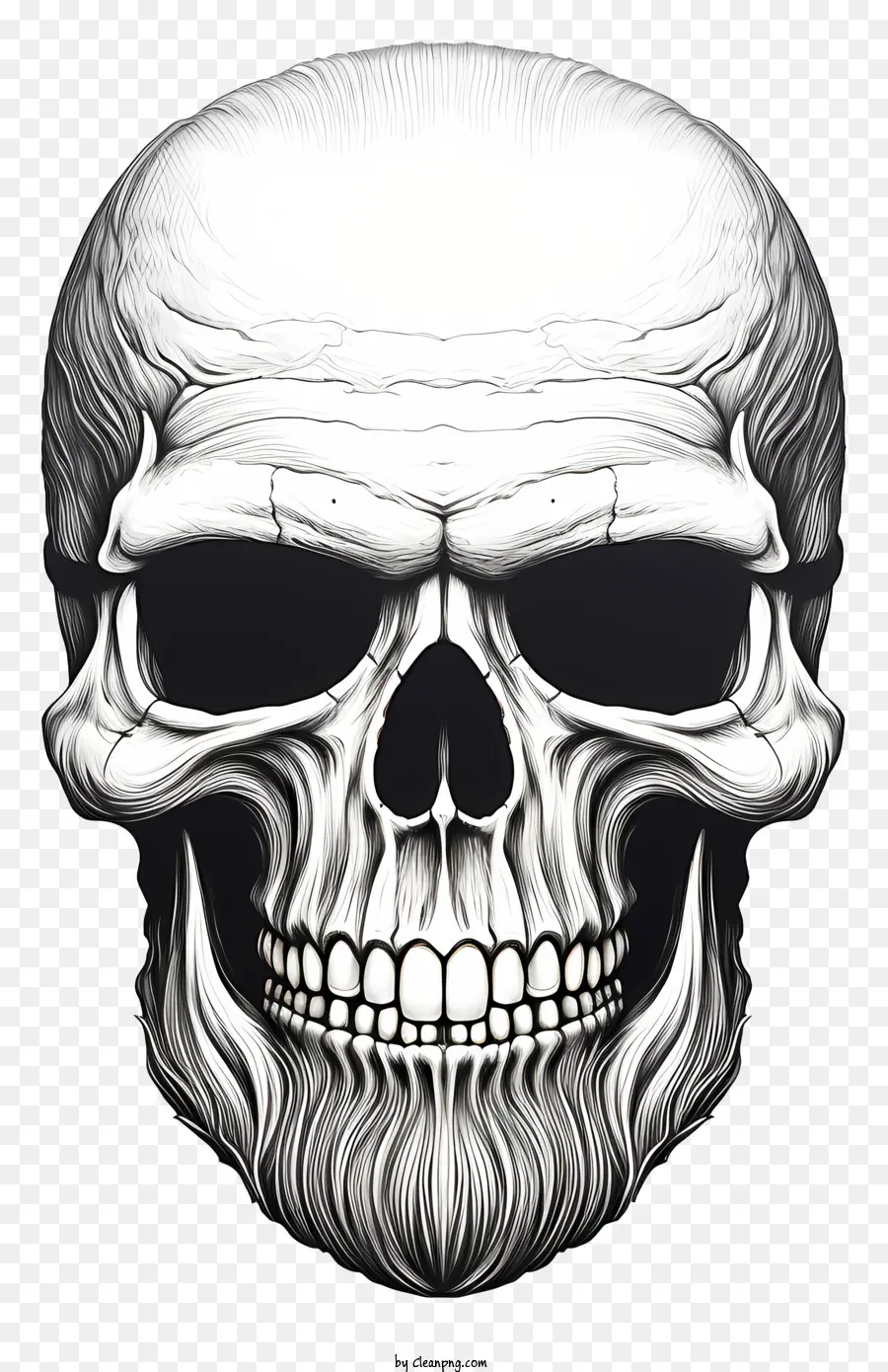 kühler Schädel menschlicher Schädel Bart Schwarz -Weiß -Bild bedrohlich - Bedrohlich, realistisches Schwarz -Weiß -Schädelbild