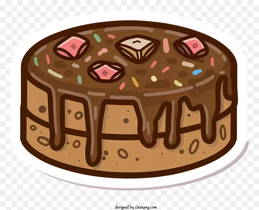 Cartoon Schokoladenkuchen -Cartoon Bild Schokolade Zuckerguss Schokoladen Sprinkles - Cartoon -Schokoladenkuchen mit Zuckerguss und Streusel
