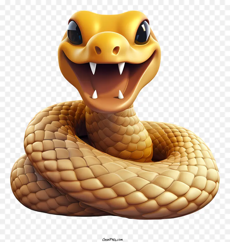 Serpent Day gelbe Schlange Grinsen Schlange Offenmund Schlange scharfe Zähne Schlange - Gelbe Schlange mit großem Grinsen, das entspannt sitzt