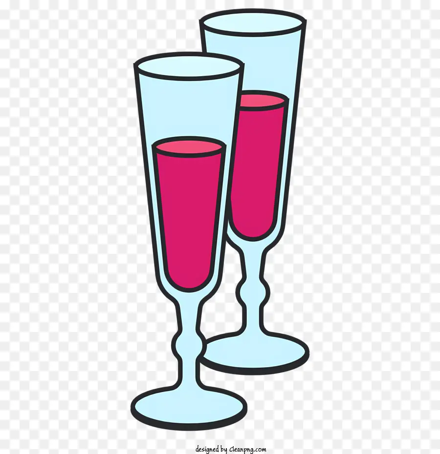Celebrazioni di vino rosa in vetro di cartoni animati - Due bicchieri di vino rosa, un mezzo pieno