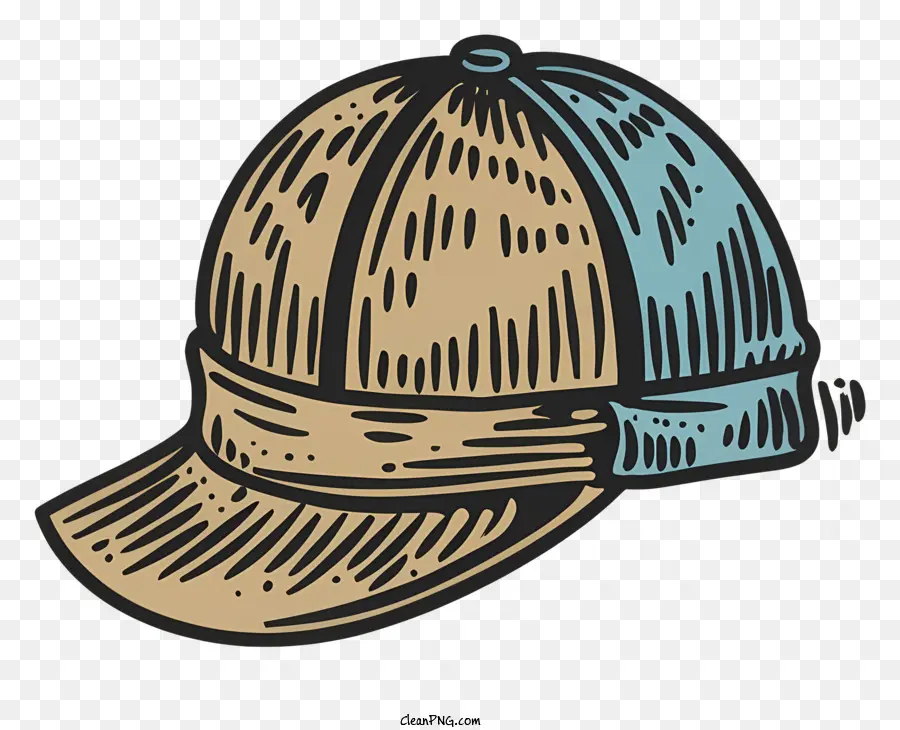 cartoon hand-drawn illustration baseball cap woodcutting technique brown and beige color scheme