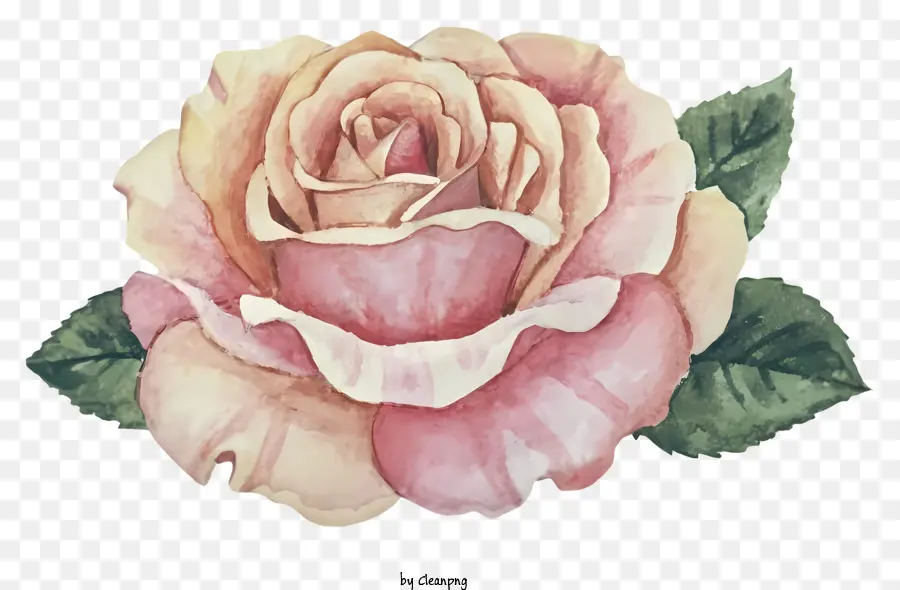 Rose - Aquarellmalerei von rosa Rosen mit grünen Blättern