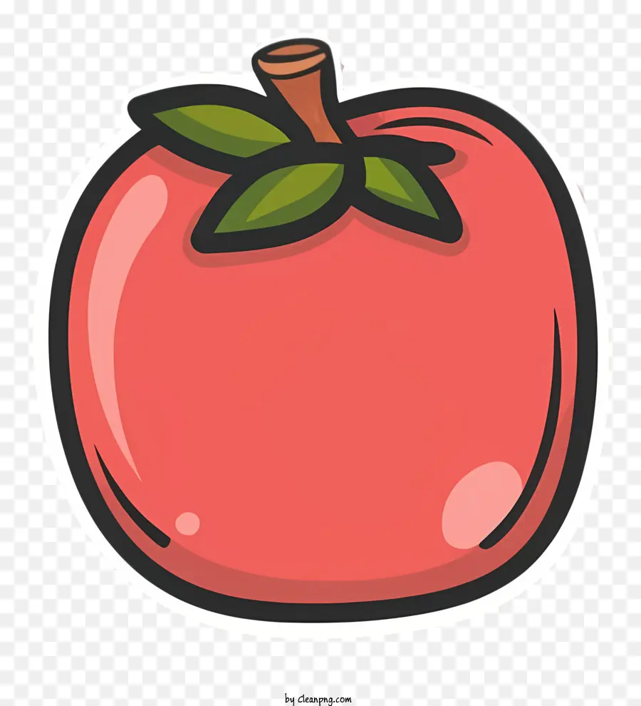 Arancia rossastra del gambo verde verde di cartone animato - Immagine dettagliata di una mela realistica con buco
