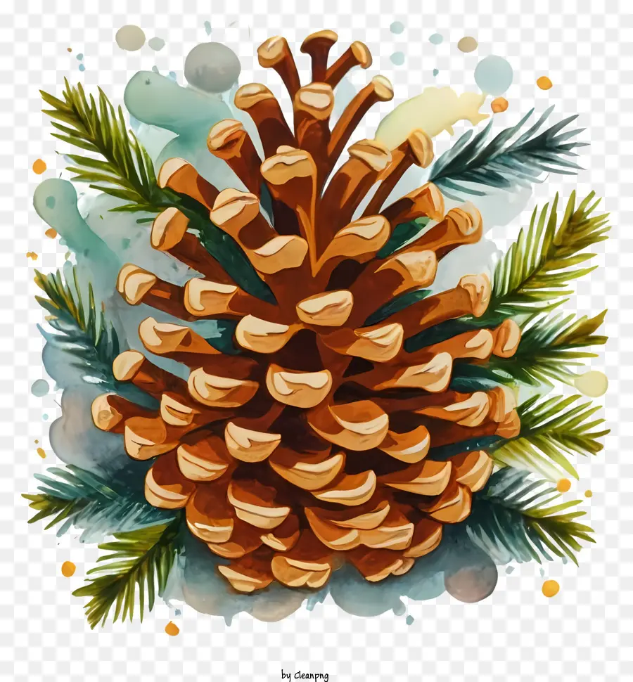 cartoon watercolor painting pine cone pine branches leaves