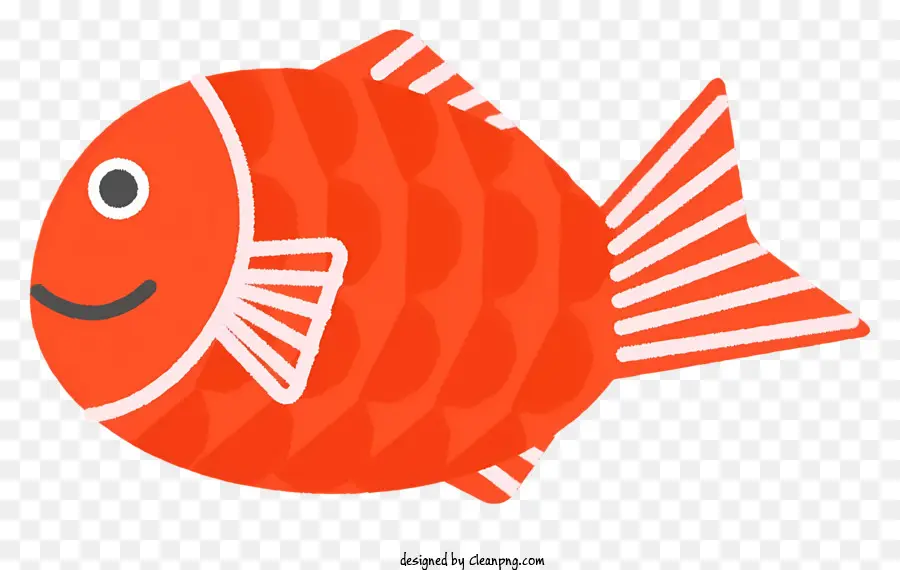 Cartoon arancione pesce rotondo rotondo corpo piccolo bocchetta bianca pinne - Pesce arancione felice e amichevole con segni bianchi