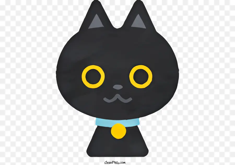Cartoon Schwarz Katze gelbe Augen Blau Kragen weißes Fell - Schwarze Katze mit gelben Augen und blauem Kragen
