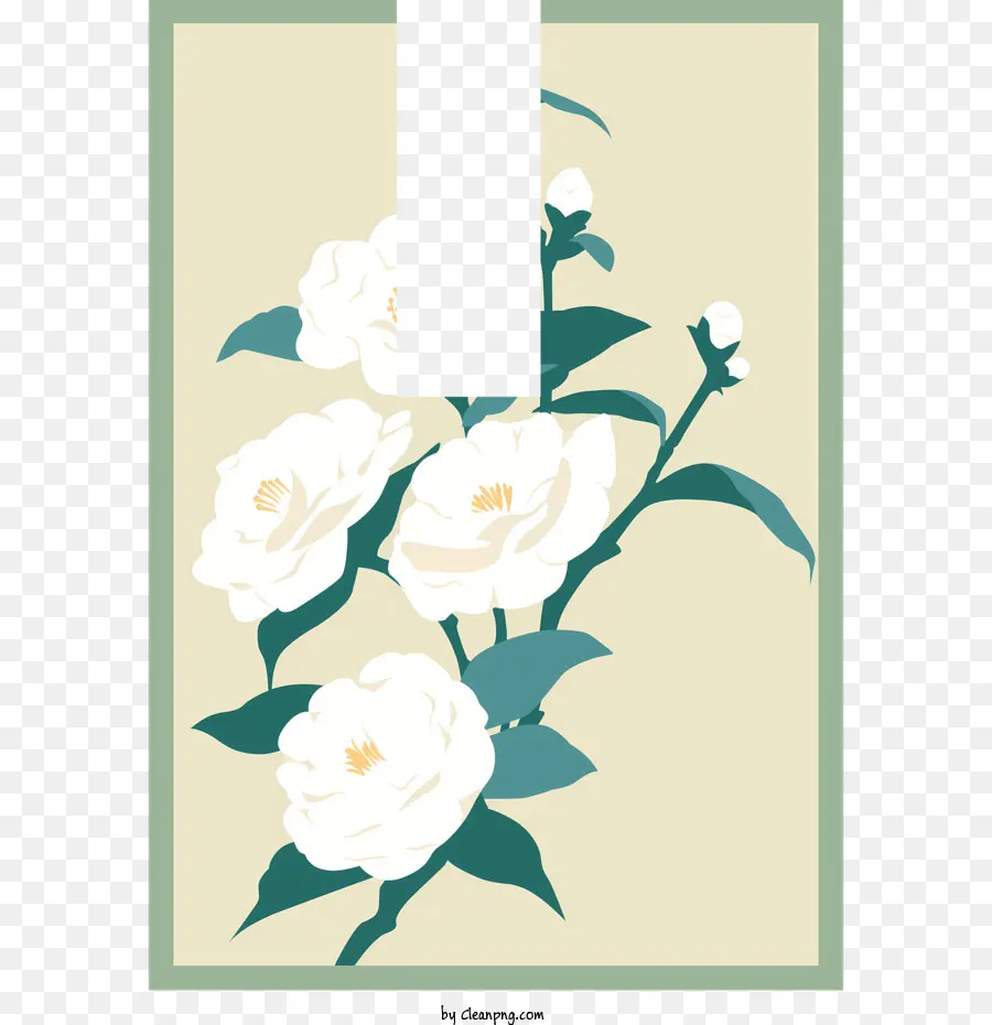 Cartoon weiße Blüten zarte Blüten weiche Textur dünne Stiele - Digitale Illustration weißer Blüten am Stiel