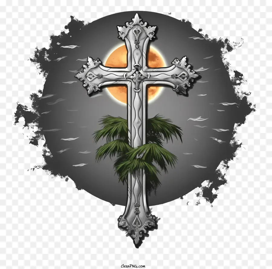 albero di palma - Immagine inquietante della croce di metallo con palma
