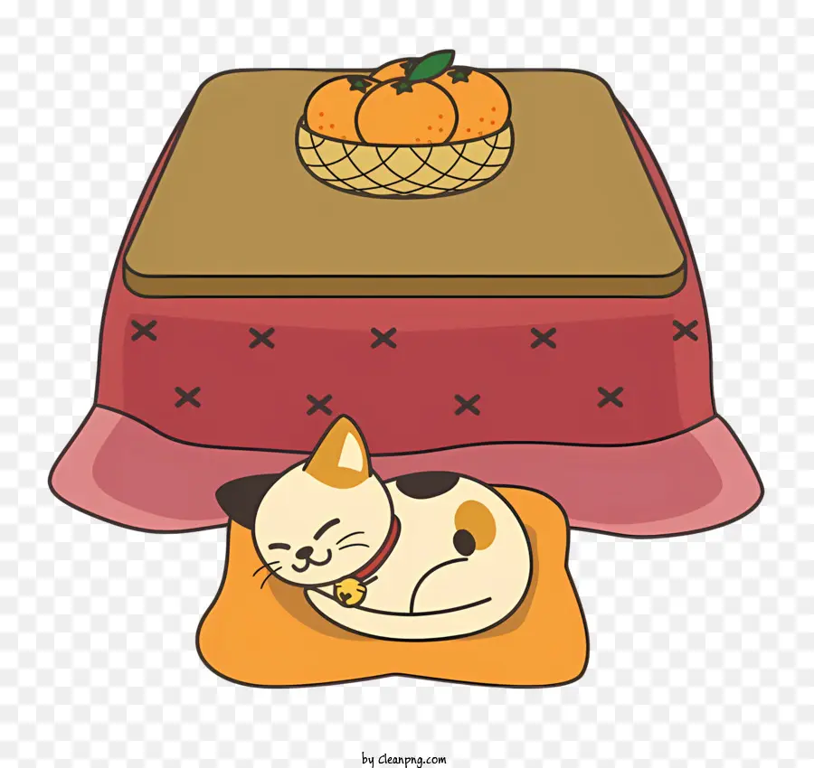 kürbis - Katze schläft auf rotem Kissen in der Nähe des Kürbis