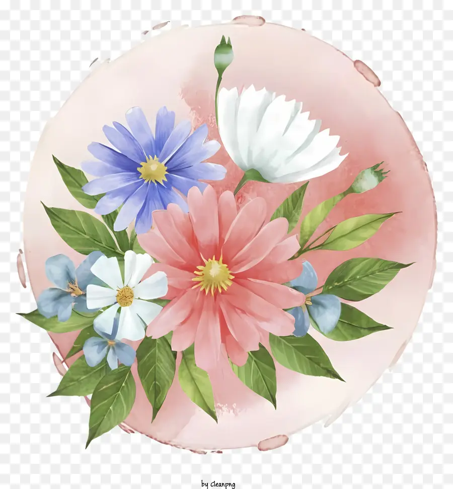 Cartoon Bouquet Bunte Blumen lebendige Anordnung - Lebendige, schwebende Blumen in runden Arrangement -Kunstwerken
