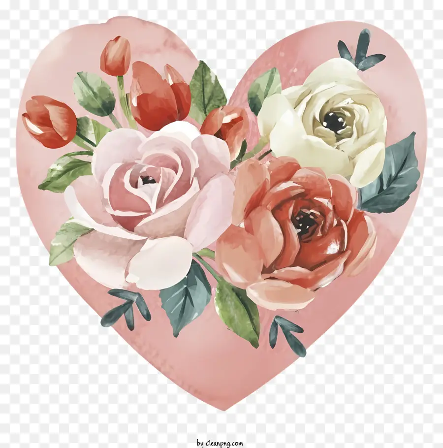 Herzform - Romantische Aquarellmalerei des herzförmigen Rahmens mit Rosen