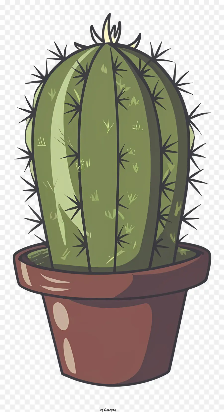 Aghi pintosi della pianta di cactus cartoni animati piccole foglie verdi - Cactus ben mantenuto e fiorente nella pentola di argilla