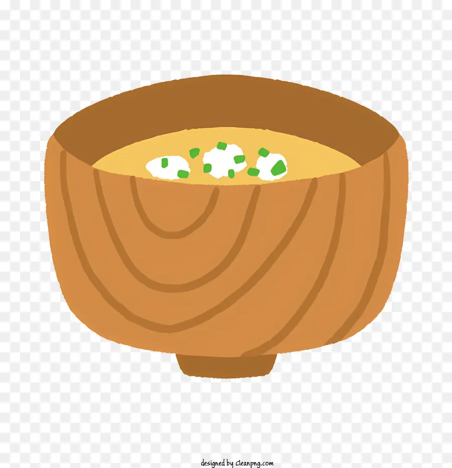 Cartoon -Suppenschalen -Kräuter grün - Holzschale mit grüne Suppe mit Kräutern