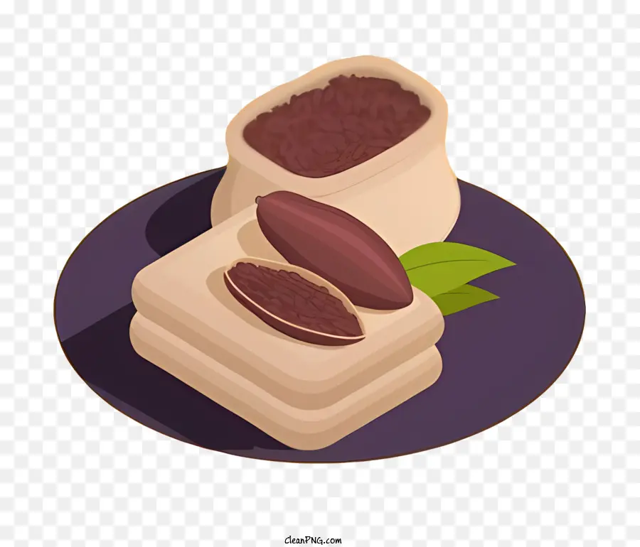 Schokolade - Kleine quadratische Schokolade mit Blatt auf Teller