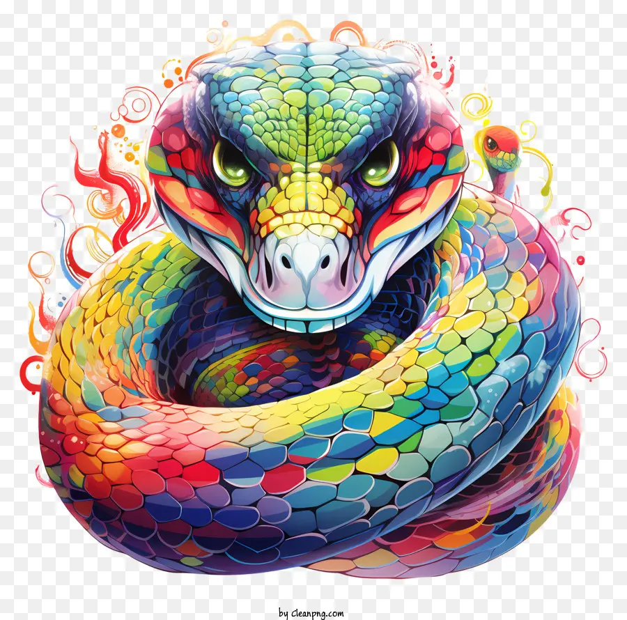 serpent day snake psychedelic mô hình màu neon sáng - Rắn đầy màu sắc rực rỡ với mô hình ảo giác mê hoặc
